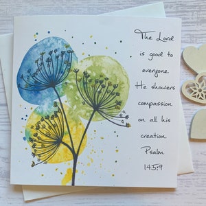 Wild Chervil Watercolor Card: Psalm 145.9 Christian Art