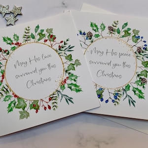 Christian Christmas card pack personalised  luxury cards, chiristmas wreath own message inside card pack  beautiful  religious love peace