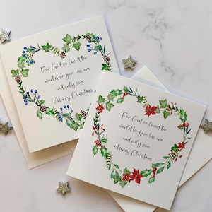 Paquet de cartes de Noël chrétiennes personnalisées, cartes de luxe personnalisées, couronne de Noël, propre message à l'intérieur du paquet de cartes beau Jean 3:16 religieux