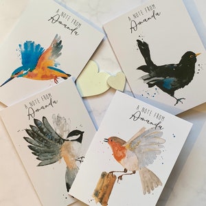 Blocs-notes personnalisés cadeau pour les amoureux des oiseaux Cartes de correspondance aquarelle oiseaux avec votre nom sur du papier à lettres personnalisé Juste un mot du paquet cadeau robin