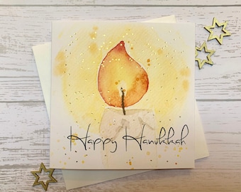 Hand Foiled Hanukkah Cards: Watercolor Candle Design