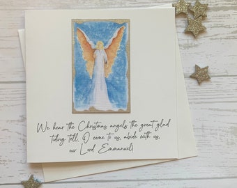 Pack of angel Christmas cards. Beautiful  watercolour angel . We hear the Christmas angel.  Luxury Christmas cards cards.