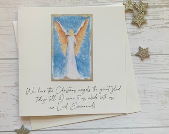 Pack of angel Christmas cards. Beautiful  watercolour angel . We hear the Christmas angel.  Luxury Christmas cards cards.