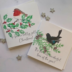 Ensemble de cartes de Noël merle rouge-gorge, cartes de Noël de luxe, message personnel à l'intérieur du paquet de cartes pour amoureux des oiseaux, aquarelle de bon rapport qualité-prix