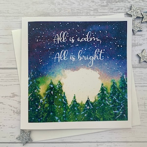 Pack of  Christmas cards.  Beautiful winter screen with hand foiled detail. All is calm, all is bright . Luxury  Christmas card cards