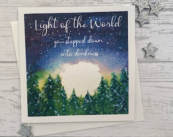 Pack of Christian Christmas cards.  Beautiful winter screen. Light of the world you stepped down into darkness . Luxury  cards