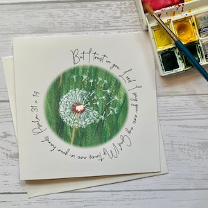 Belle carte de foi chrétienne avec illustration à l'aquarelle et verset biblique inspirant, carte d'encouragement, Bible Psaume 31:14. Notre époque.