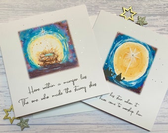 Foiled Nativity Christmas Cards: Christian Gemstone Embellished Pack