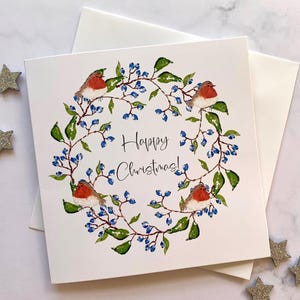 Robin Christmas card pack luxury cards, chiristmas botanical wreath own message inside card pack  bird lover robin lover great value