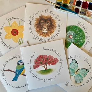 Pack of beautiful Christian faith cards with watercolour illustrations and inspiring Bible verses, encouragement cards, Bible verse cards