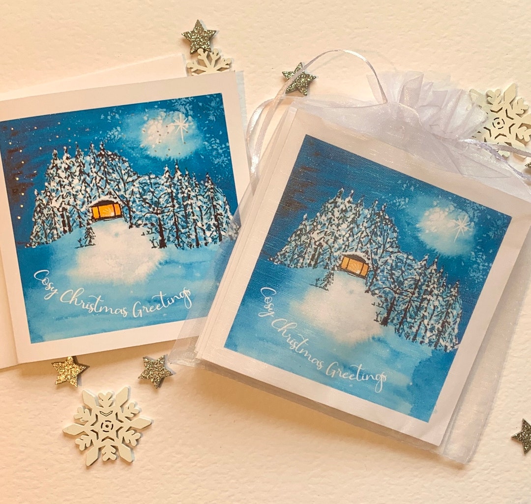 Pack of Luxury Christmas Cards. Beautiful Watercolour Cosy Winter Scene ...