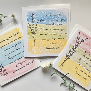 De belles cartes à l'encre et à l'aquarelle avec de magnifiques versets bibliques pour encourager et inspirer. Carte de foi chrétienne. Esaïe 41:10
