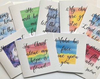 Lot de 9 cartes aux couleurs vives avec des paroles de chants chrétiens bien connus pour encourager et élever