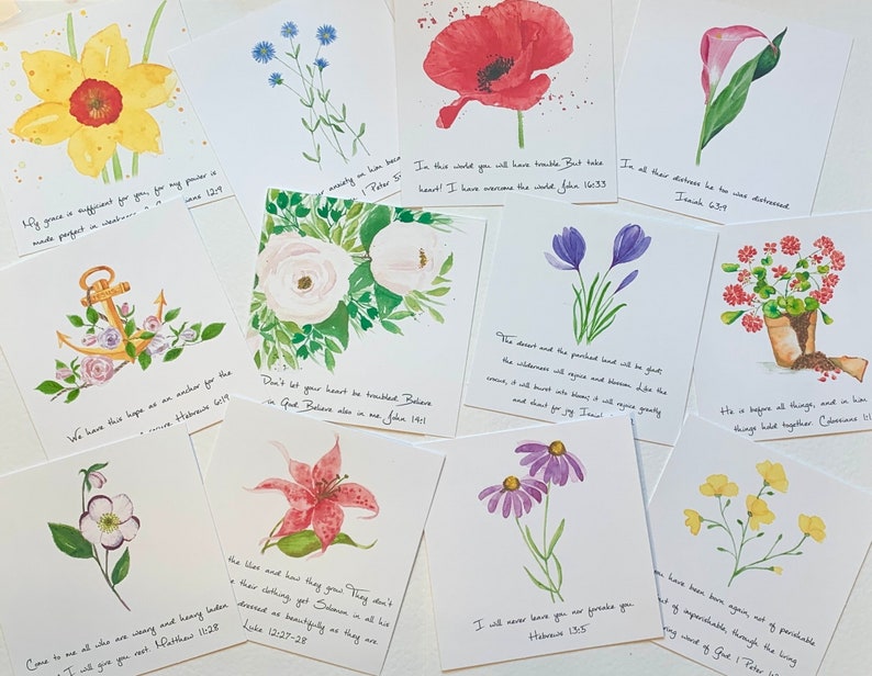 Floral Bible Verse Art Cards: Watercolor Christian Scripture, Set of 22 ...