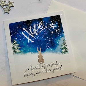 Paquet de cartes de Noël chrétiennes Hope, cartes de luxe, scène d'hiver de Noël, message personnel à l'intérieur du paquet de cartes, scène d'hiver, lapin mignon o nuit sainte