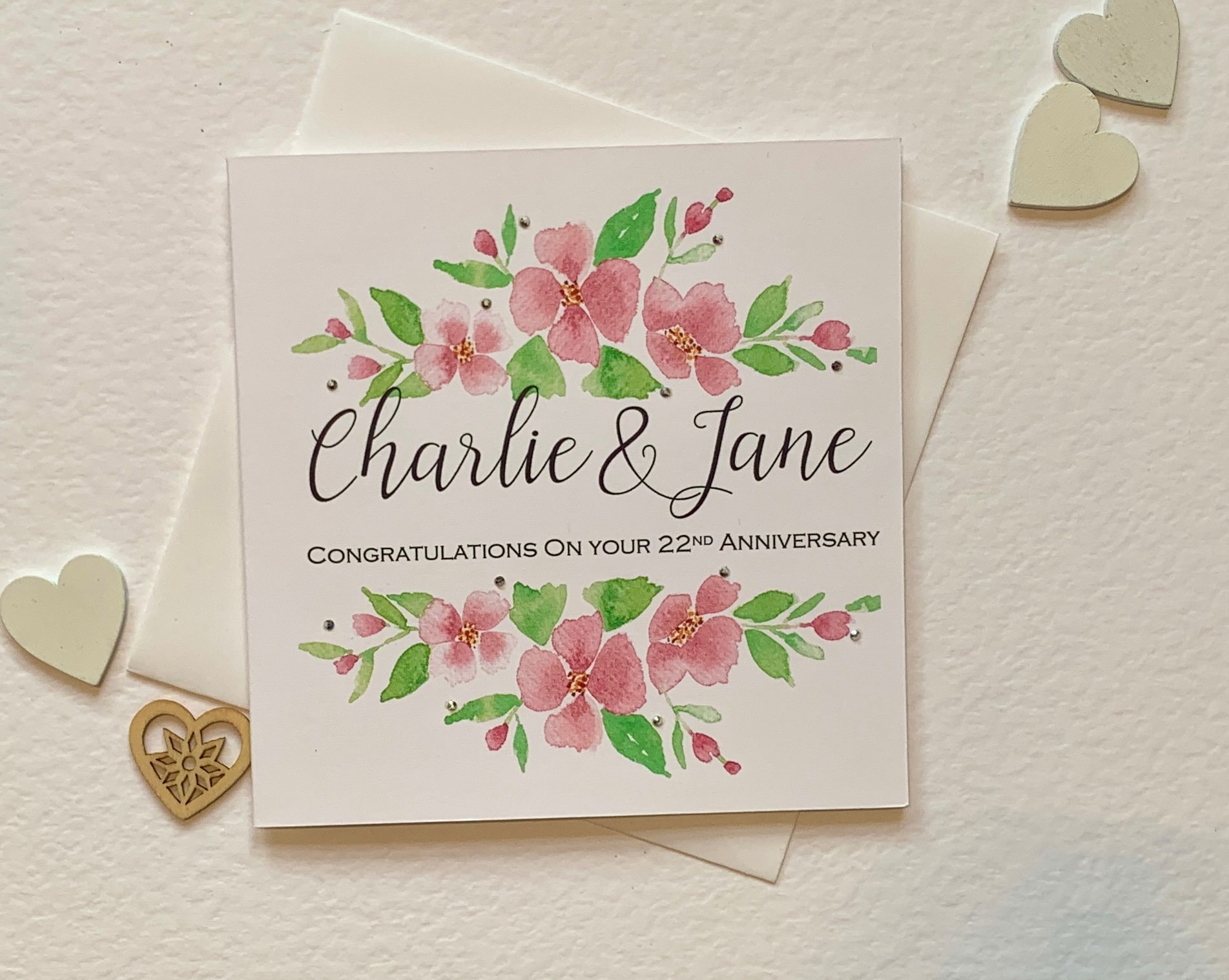 Personalised Anniversary Card With Pink Flowers and Delicate ...