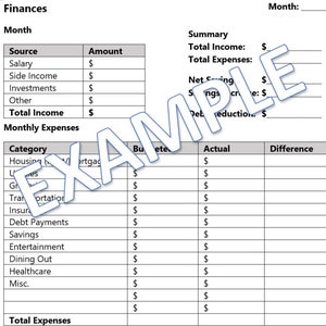 Monthly Finances Planner Printable | Budget Tracker | Financial Planning Worksheet