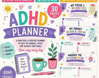 ADHD Planner Workbook for Adults | Focus, Organisation, Neurodivergent PDF