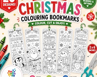 20 Christmas Colouring Bookmarks Printable | Kids Activity | Colour Your Own PDF