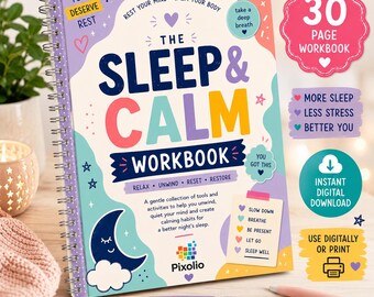 Sleep & Calm Workbook, 30 Page Printable Journal, Bedtime Routine Planner (Digital Download)