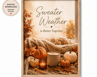 Cosy Autumn Wall Art | Scandinavian Hygge Print, Pumpkins, Candles (Digital Download)