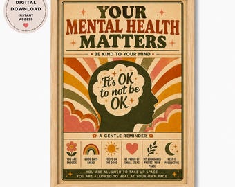 Retro Mental Health Print: Self Care Therapy Office Wall Art (Digital Download)