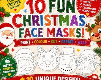 10 Christmas Face Masks Printable Craft Activity (Digital Download)