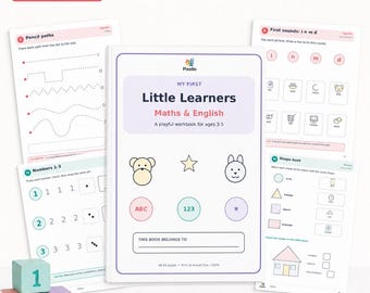 Printable Preschool Maths & English Workbook, Ages 3–5, 48-Page A4 PDF
