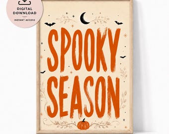 Spooky Season Halloween Wall Art, Vintage Orange Printable Poster, Digital Download