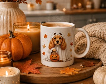 Personalised Cocker Spaniel Ghost Dog Mug | Halloween Autumn Coffee Cup