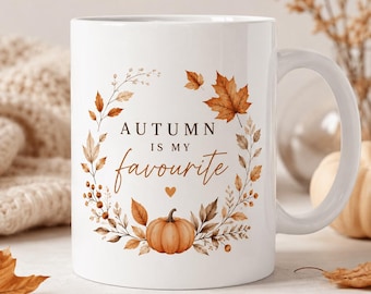 Autumn Is My Favourite Ceramic Mug, Pumpkin Leaf Design, 11oz or 15oz