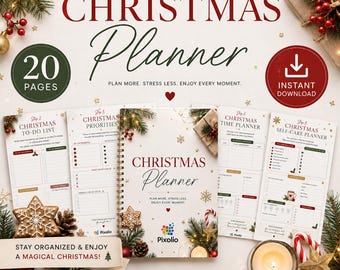 Printable Christmas Planner – 20 Page Festive Organiser, Gift List, Budget & Checklist – Instant Download