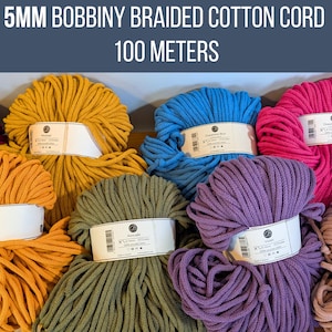Bobbiny 5mm Braided Cotton Cord | 100% Recycled | 100 meters | Fiber Art Supply