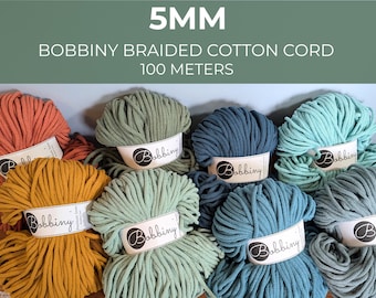 5mm Bobbiny Braided Cotton Cord | 100% Recycled | 100 meters | Fiber Art Supply