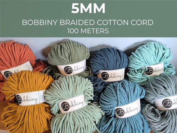 5mm Bobbiny Braided Cotton Cord | 100% Recycled | 100 meters | Fiber Art Supply