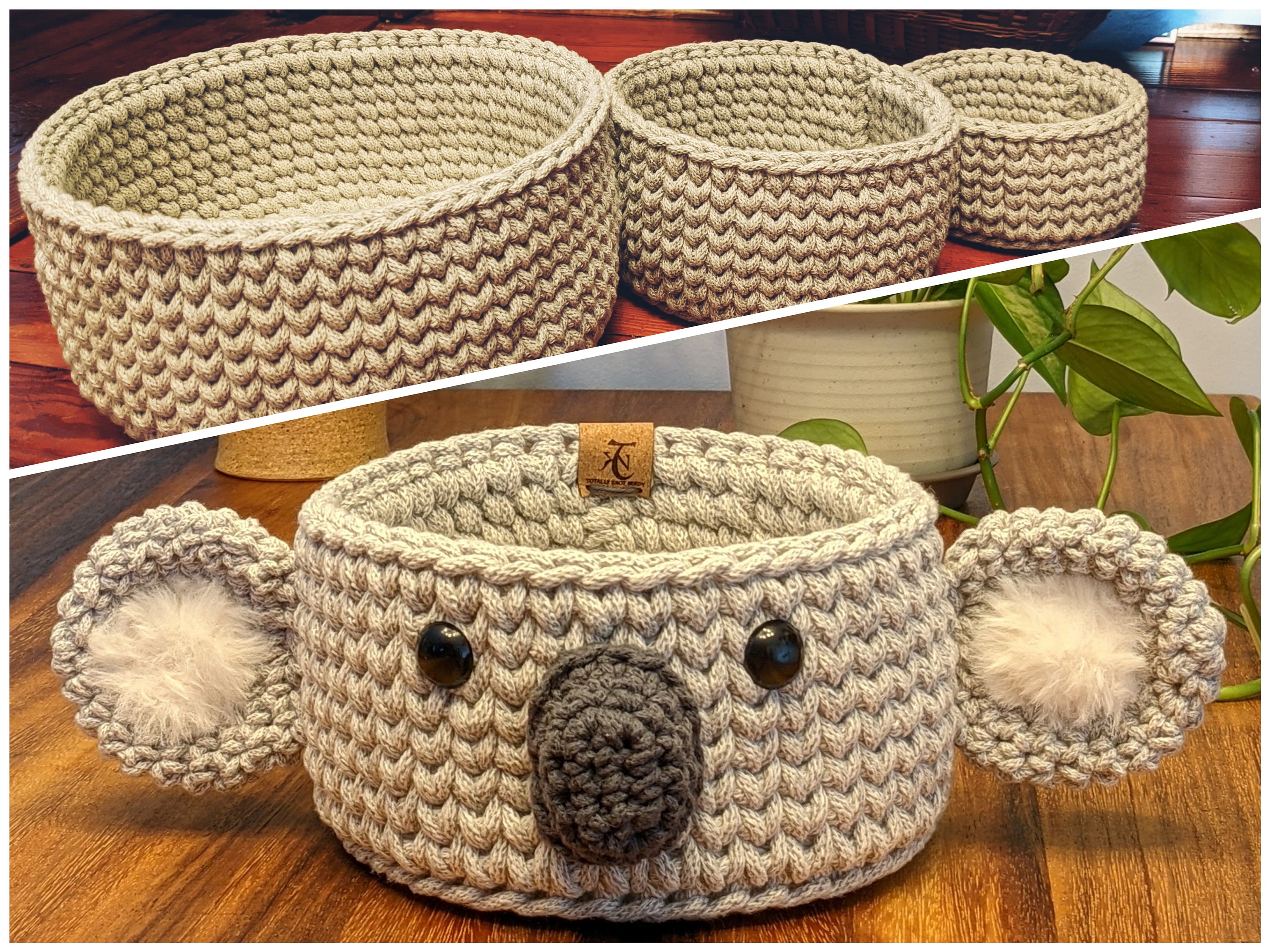 Beige Bear Basket, Crochet Basket, Bear Nursery Decor 