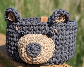 Bear Basket | Medium | Woodland Nursery | Recycled Cotton Cord | Handmade to Order