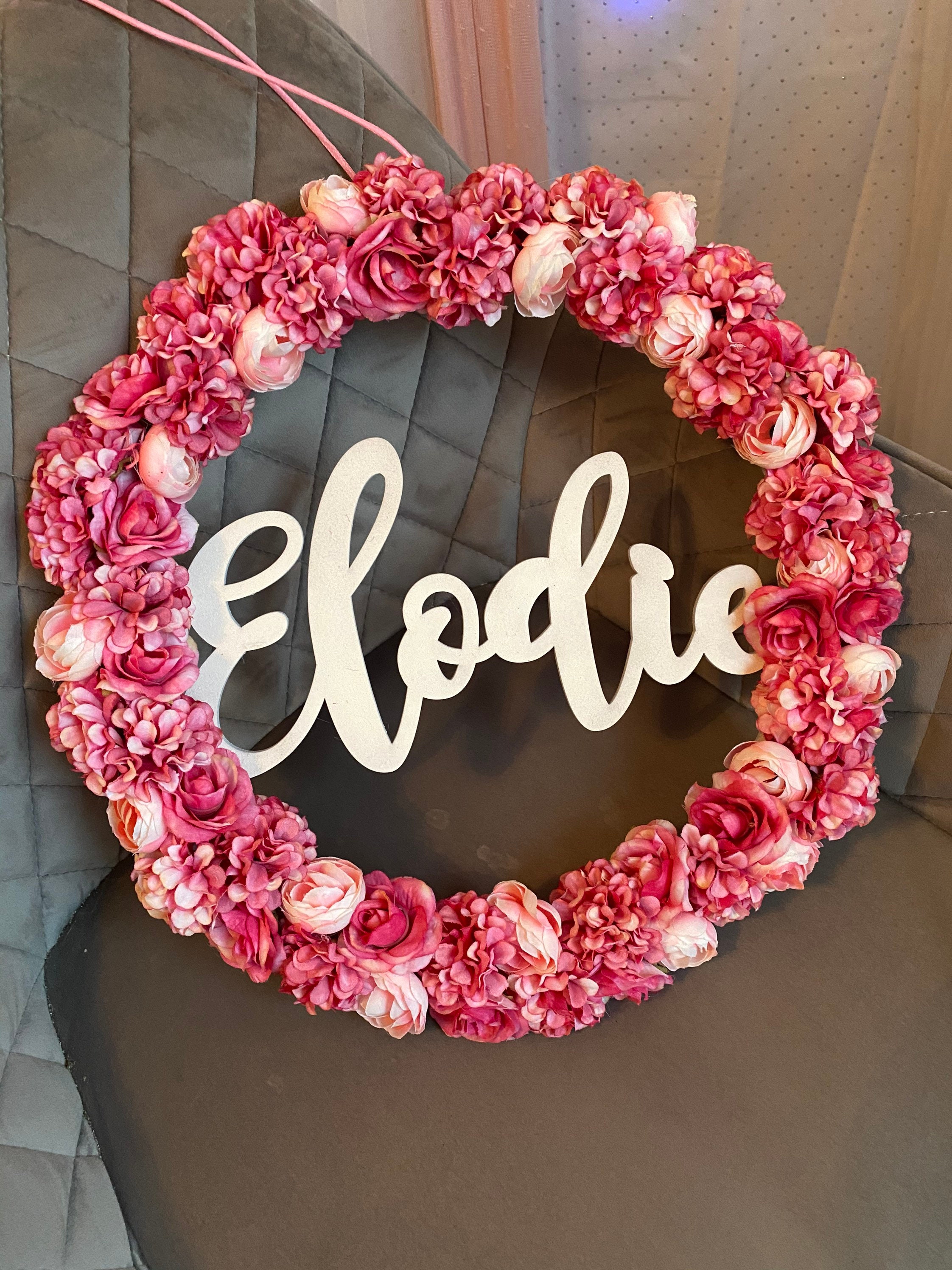 Floral Wreath with Name Flower Wreath Girls wall name Etsy
