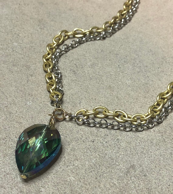 Silver and Gold chain pendant necklace. Etsy
