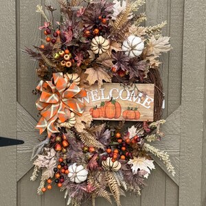Autumn Bronze Pumpkin Welcome Wreath