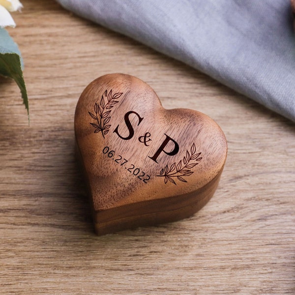 Heart Shape Wood Ring Box,Custom Wedding Ring Box,Proposal Ring Box,Personalized Ring Box,Engagement Ring Box,Anniversary Gift,Wedding Gift