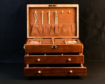 Custom Wooden Jewelry Box | 3 Layers Jewelry Box with Drawer | Double Door Jewellery Box | Jewelry Organizer |Personalized Anniversary Gifts