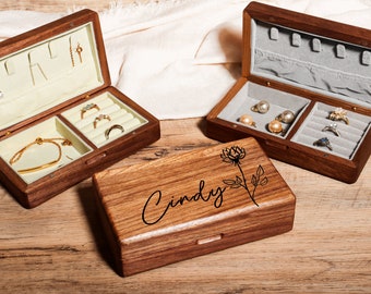 Custom Engraved Jewelry Box - Personalized Travel Case for Women - Bridesmaid Gift - Wooden Jewelry Organizer, Personalized Jewelry Box