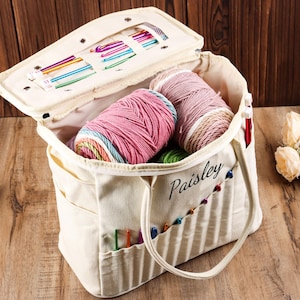 Organiseur de sac au crochet personnalisé pour broderies et fils au crochet, organisateur de stockage de fil, organisateur de sac à tricoter et étui à accessoires