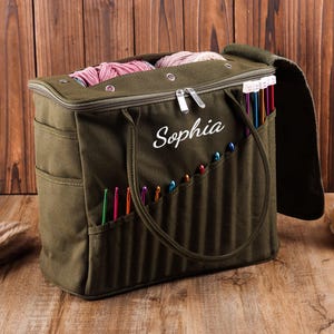 Personalization Canvas knitting bag, Gift For knitter, Yarn Storage Organizer, Canvas Yarn Bag, Needle Storage Bag, Sewing Project Organizer
