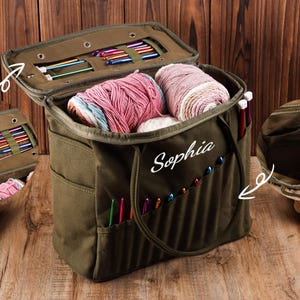 Custom Embroidery Crochet Bag Organizer for Crochet Yarn & Supplies, Yarn Storage Organizer, Knitting Bag Organizer and Accessories Case