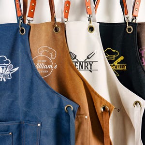 Custom Craftsman Apron, Embroidered Mens Workshop Apron with Pockets, Personalized Mens Cooking Apron, Grilling Apron, Chef Apron, Bar Apron