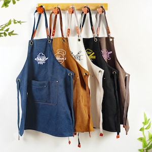 Personalized Bar Apron, Canvas Workshop Apron with Pockets, Custom Gift for Him, Embroidered Kitchen Apron, Barbeque Apron, Bartender Apron