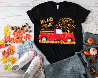 It's Fall Y'all PNG, Autumn, Old pickup truck, Antique farm truck, Pumpkin, Fall leaves, PNG, JPG, Instant Download.