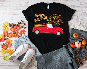 Happy Fall Y'all PNG, Autumn, Old pickup truck, Antique farm truck, Pumpkin, Fall leaves, PNG, JPG, Instant Download.